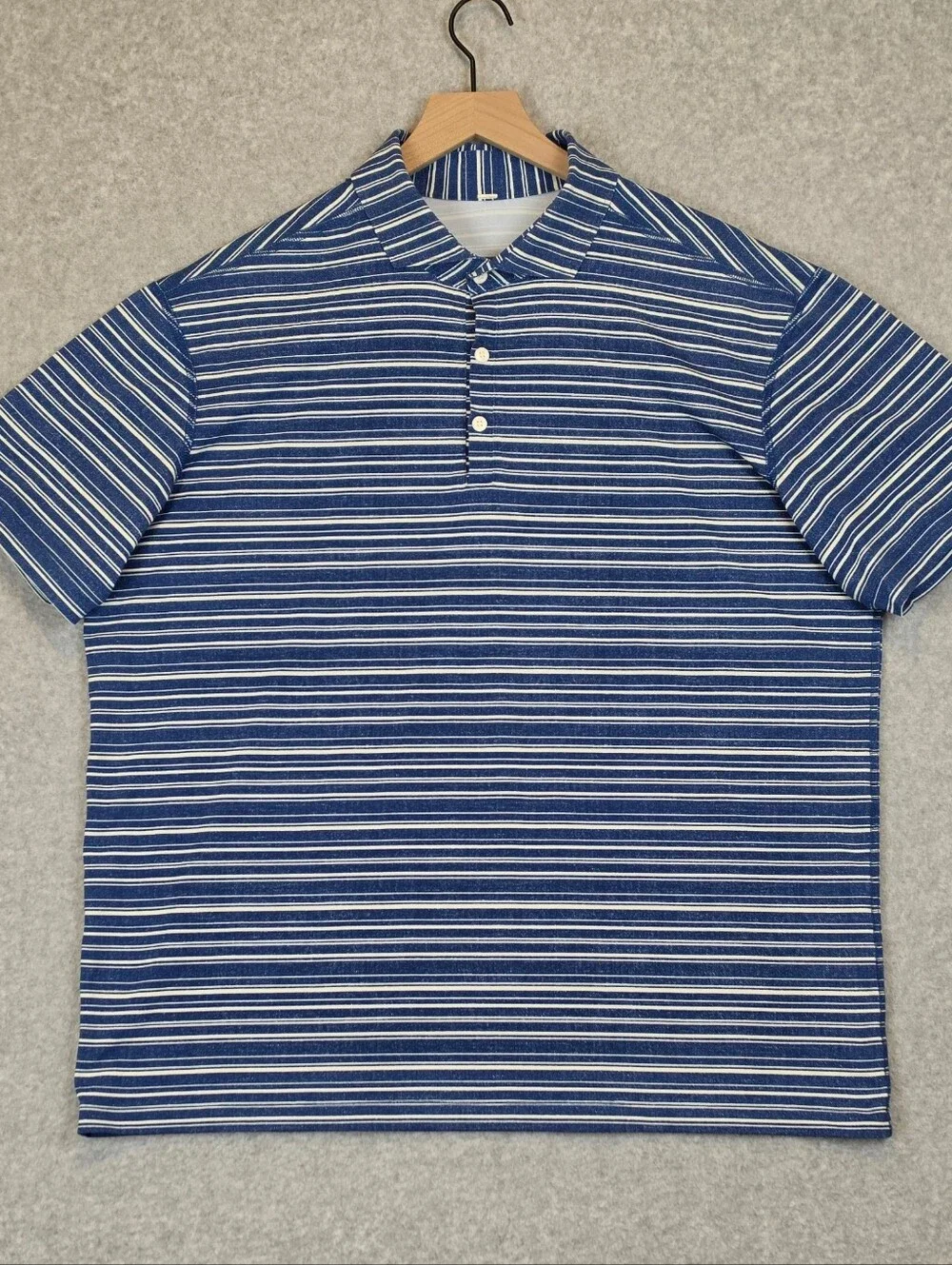 Lululemon Propel Polo Shirt Men's 2XL Blue White Stripe Golf Performance Stretch